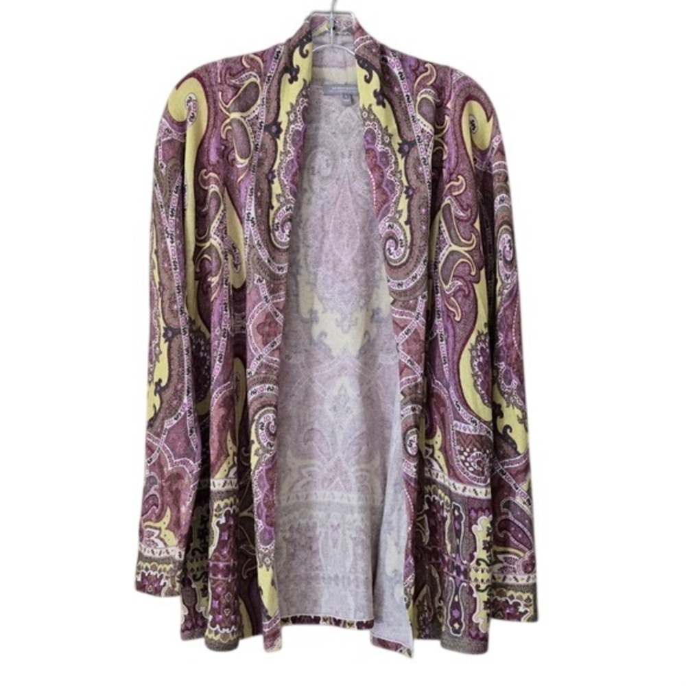 NEIMAN MARCUS‎ women's 100% cashmere paisley print cardigan size Large